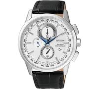Citizen AT8110-11A Montre à Quartz Pour Homme Avec Radio, chronographe, Bracelet en Cuir, Noir/Blanc., Misura Unica, Bijoux