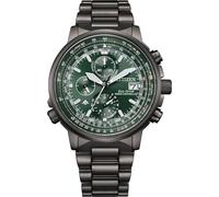 Citizen AT8304-57W Funkuhr für Herren, Eco-Drive H800, Funkuhr, Edelstahl, grau, Chronograph, grünes Zifferblatt, 20 ATM