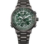 Citizen AT8304-57W Funkuhr für Herren, Eco-Drive H800, Funkuhr, Edelstahl, grau, Chronograph, grünes Zifferblatt, 20 ATM