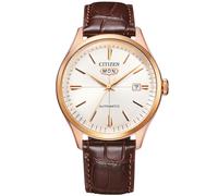 Citizen Automatik Herren Armbanduhr aus Edelstahl und Leder in der Farbe Roségold-Braun 40mm, Wasserdichtigkeit: 5Bar, NH8393-05AC