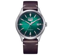Citizen Automatik Herren Armbanduhr aus Edelstahl und Leder in der Farbe Silber-Braun-Grün 40mm, Wasserdichtigkeit: 5Bar, NH8390-03XC