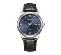 CITIZEN Eco-Drive Solar Herrenuhr mit schwarzem Kroko Look Lederband Silberfarben/Blau AW1780-17L