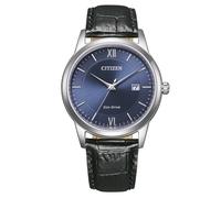 CITIZEN Eco-Drive Solar Herrenuhr mit schwarzem Kroko Look Lederband Silberfarben/Blau AW1780-17L