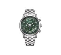 Citizen Quartz Herrenuhr Edelstahl, Grün, 42 mm, CA4630-53X | Quartz, Kristallglas, 5 bar Wasserdicht, 270 Tage Gangreserve, Datum, Stoppuhr: Max. 60 Min, Edelstahlband