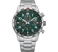 Citizen Chrono Eco Drive Herren Chronograph aus Edelstahl in der Farbe Silber-Grün 43mm, Wasserdichtigkeit: 10 Bar, CA0791-81X