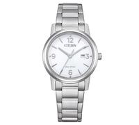 Citizen Damenuhr Edelstahl, Weiß, 30 mm, EW2720-57A | Analog Quartz, Kristallglas, 3 bar Wasserdicht, 180 Tage Gangreserve, Datum, Edelstahlband