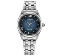 Citizen Eco-Drive Dress L Classic Damenuhr, silberfarbenes Edelstahlarmband, marineblaues Zifferblatt, 3 Zeiger (Modell: EM1140-80L)