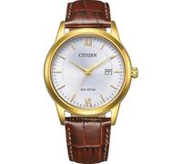 CITIZEN Eco-Drive Solar Herrenuhr mit braunem Kroko Look Lederband Gold-/Silberfarben AW1782-11A