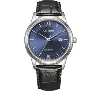 CITIZEN Eco-Drive Solar Herrenuhr mit schwarzem Kroko Look Lederband Silberfarben/Blau AW1780-17L
