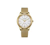 Citizen Damenuhr EM1222-87A Eco-Drive Solaruhr Edelstahl Milanaiseband 34 mm 5 ATM Gold