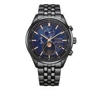 Citizen Herren Armbanduhr BY1035-56L Funk Solar mit Mondphase Edelstahl schwarz IP