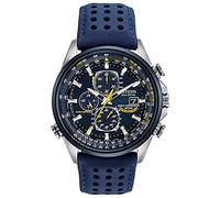 Citizen Herren-Armbanduhr Eco-Drive Sport Luxus World Chronograph Atomic Time Keeping Uhr aus Edelstahl mit blauem PU-Armband, blaues Zifferblatt (Modell: AT8020-03L), Zweifarbig, 43 mm, Sportlich