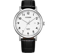 Citizen Leather Herren Armbanduhr aus Edelstahl und Leder in der Farbe Silber-Schwarz 40,5mm, Wasserdichtigkeit: 5 Bar, BI5070-06A