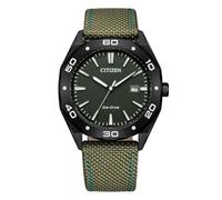Citizen BM7635-01X Active Sport Herrenuhr - Eco Drive, schwarzes Gehäuse 41 mm, grünes Zifferblatt, Nylonarmband Olive, WR 10 Bar, grün, Sport