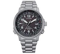 Citizen Pilot CB0240-88E Eco Drive Funkuhr für Herren, Stahl, schwarzes Zifferblatt