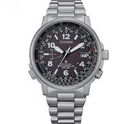Citizen Pilot CB0240-88E Eco Drive Funkuhr für Herren, Stahl, schwarzes Zifferblatt