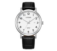 Citizen Quartz Herrenuhr Edelstahl, Weiß, 40.2 mm, BI5070-06A | Quartz, Kristallglas, 5 bar Wasserdicht, 2 Jahre Gangreserve, Datum, Lederband