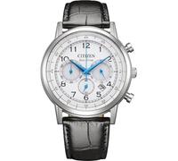 Citizen Quartz Herrenuhr Edelstahl, Weiß, 42 mm, CA4630-02A | Quartz, Kristallglas, 5 bar Wasserdicht, 270 Tage Gangreserve, Stoppuhr: Max. 60 Min, Datum, Lederband