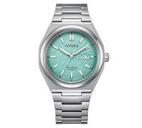 Citizen Super Titanium turquoise background AW0130-85M Eco Drive solotempo men's watch