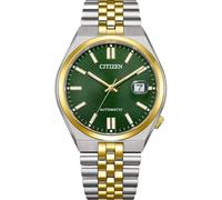 Citizen Tsuyosa 60 NK0024-54X Mechanische Armbanduhr, Unisex, Stahl, zweifarbig, goldfarbenes Zifferblatt, Saphirglas, Grün, 40 mm