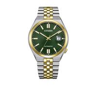 Citizen Tsuyosa 60 NK0024-54X Mechanische Armbanduhr, Unisex, Stahl, zweifarbig, goldfarbenes Zifferblatt, Saphirglas, Grün, 40 mm