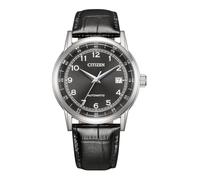 Citizen TSUYOSA Herrenuhr Edelstahl, Schwarz, 40 mm, NJ0210-05E | Mechanisch, Handaufzug Nötig, Kristallglas, 5 bar Wasserdicht, 40 Stunden Gangreserve, Lederband