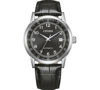 Citizen NJ0210-05E Automatik Herrenuhr mit Edelstahlgehäuse, Saphirglas, schwarzem Zifferblatt und Lederarmband