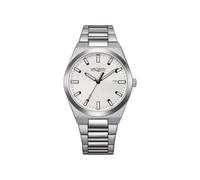 Citizen Vagary by Herrenuhr, klassisch, Timeless IB9-719-11, Gehäuse und Armband aus Stahl, 38 mm, weißes Zifferblatt mit Streifen, Datumsanzeige und schwarzen Details, Quarz, Wasserdicht 5 bar