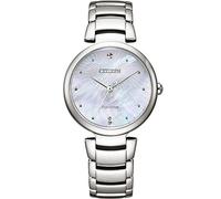 Damenuhr Citizen Elegant Damen mit Diamanten, perlmuttfarbenem Zifferblatt und Edelstahlarmband EM0850-80D