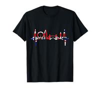 City of London Geschenkideen Für Londoner Fans London Skyline Herzschlag England Flagge Union Jack London T-Shirt Schwarz S Klassische Passform Crew-Kragen Kurzarm Unisex-Erwachsene Männer