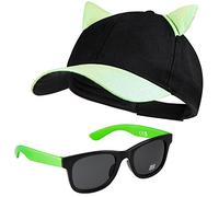 CityComfort Baseball Cap Kinder, 2er Set Snapback Cap mit Ohren und Sonnenbrille Kinder Sonnenschutz - Geschenke für Mädchen (Grun Neon)