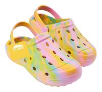 CityComfort Clogs Kinder Hausschuhe Bequeme Sommer Pantoletten mit Riemchen für Garten Freizeit Schule Geschenk für Mädchen (31/32 EU, Gelb Tie Dye)