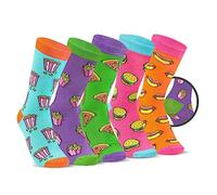CityComfort - Damen Bunte Socken, Socken Lustig für Teenager-Mädchen & erwachsene Frauen, Bequem Damensocken, 5er-Set, passend für Größe EU 37-41, mehrfarbige Fun Snacks Designs