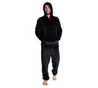CityComfort Herren Pyjama Lang, Schlafanzug Camouflage, Fleece Hoodie und Schlafhose Set für Herren und Teenager Jungen M-2XL (Schwarz, M)