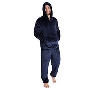 CityComfort Herren Pyjama Lang, Schlafanzug Camouflage, Fleece Hoodie und Schlafhose Set für Herren und Teenager Jungen M-2XL (Navy Blau, M)