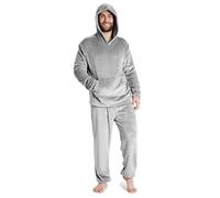 CityComfort Herren Pyjama Lang, Schlafanzug Camouflage, Fleece Hoodie und Schlafhose Set für Teenager Jungen M-2XL (Hell Grau, 2XL)
