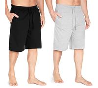 CityComfort Schlafanzug Herren Kurz M-4XL, 2er Pack Pyjama Shorts Herren Sommer mit Gummizug und Taschen, Freizeithose Loungewear, Geschenke für Männer (4XL, Grau/Schwarz)