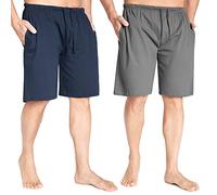CityComfort Schlafanzug Herren Kurz M-4XL, 2er Pack Pyjama Shorts Herren Sommer mit Gummizug und Taschen, Freizeithose Loungewear, Geschenke für Männer (4XL, Holzkohle/Marineblau)