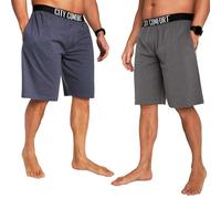 CityComfort Schlafanzug Herren Kurz M-4XL, 2er Pack Pyjama Shorts Herren Sommer mit Gummizug und Taschen, Freizeithose Loungewear, Geschenke für Männer (XL, Marineblau/Anthrazit)