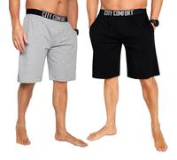 CityComfort Schlafanzug Herren Kurz M-4XL, 2er Pack Pyjama Shorts Herren Sommer mit Gummizug und Taschen, Freizeithose Loungewear, Geschenke für Männer (M, Schwarz/Grau)