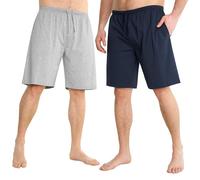 CityComfort Schlafanzug Herren Kurz M-4XL, 2er Pack Pyjama Shorts Herren Sommer mit Gummizug und Taschen, Freizeithose Loungewear, Geschenke für Männer (XL, Marineblau/Grau)