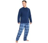 CityComfort Schlafanzug Herren Lang, 2-Teiliges Herren Pyjama Set, Geschenk für Männer (Blau Kariert, 3XL)