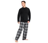 CityComfort Schlafanzug Herren Lang, 2-Teiliges Herren Pyjama Set, Geschenk für Männer (Schwarz Kariert, XXL)