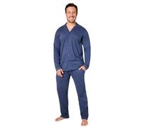 CityComfort Schlafanzug Herren Lang Pyjama Herren mit Knopfleiste Lounge Set M - 3XL - Geschenke für Männer (Blau, 2XL)