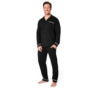CityComfort Schlafanzug Herren Lang Pyjama Herren mit Knopfleiste Lounge Set M - 3XL - Geschenke für Männer (Schwarz, XL)