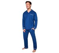 CityComfort Schlafanzug Herren Lang Pyjama Herren mit Knopfleiste Lounge Set M - 3XL - Geschenke für Männer (Dunkelblau, 2XL)
