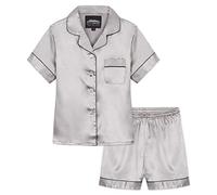 CityComfort Schlafanzug Mädchen 7-16 Jahre, 2-teiliges Satin Sommer Pyjama Set mit Kurzarm Top und Shorts, Geschenke für Mädchen (7-8 Jahre, Taupe)