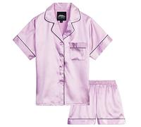 CityComfort Schlafanzug Mädchen 7-16 Jahre, 2-teiliges Satin Sommer Pyjama Set mit Kurzarm Top und Shorts, Geschenke für Mädchen (13-14 Jahre, Lila)