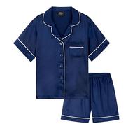 CityComfort Schlafanzug Mädchen 7-16 Jahre, 2-teiliges Satin Sommer Pyjama Set mit Kurzarm Top und Shorts, Geschenke für Mädchen (7-8 Jahre, Dunkelblau)