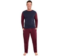 CityComfort Warme Schlafanzug Herren Lang, 2-Teiliges Pyjama Set - Geschenke für Herren Teenager (Burgund/Marineblau, XXL)